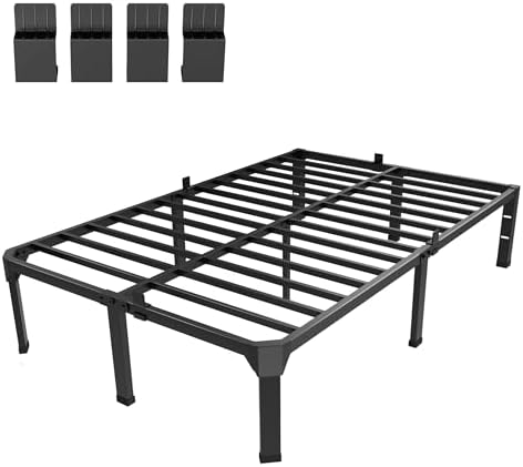 Queen Bed Frame with Mattress Slide Stopper, 14 Inch Metal Platform Bed Frame, Heavy Duty Tall Bed Frame No Box Spring Needed with Large Storage Space, Easy Assembly, Noise Free