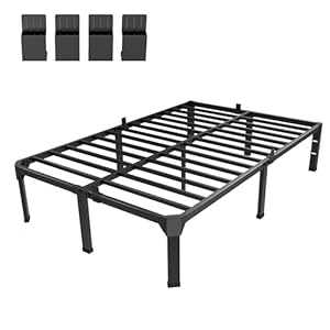 14 Inch Metal Full Bed Frame with Mattress Slide Stopper – Double Black Basic Anti Squeak Steel Slats Platform, Easy Assembly Heavy Duty Noise Free Bedframes, No Box Spring Needed