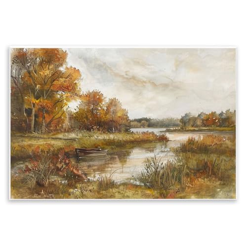 Stupell Industries Fall Scenic River Boat Wall Plaque Art Design by LSR Design Studio, 15 x 10