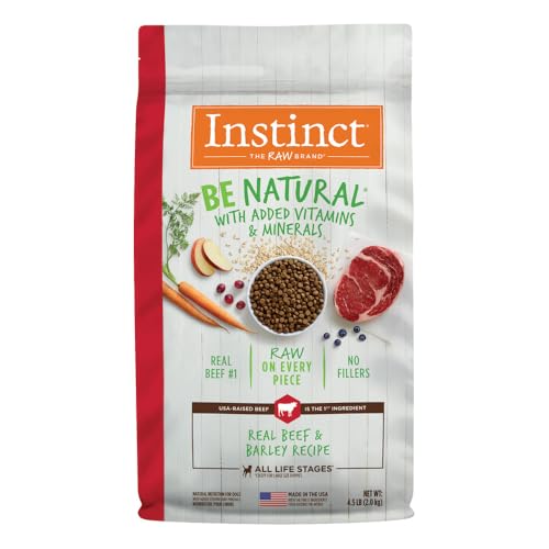 Instinct Be Natural, Natural Dry Dog Food, Raw Coated Kibble - Real Beef & Barley, 4.5 lb. Bag