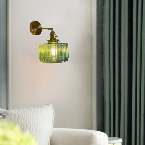 Image of Vintage Wall Sconces with Switch Glass Shade Modern Brass Wall Light Fixtures E27 Base Bedside Wall Mounted Lamp for Bedroom Bathroom Living Room Farmhouse Vanity (Green-2Pcs)