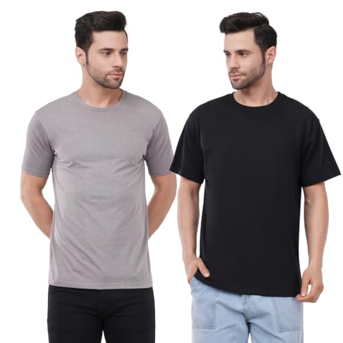 Image of Men's Cotton T-Shirt Set of 2 Pack - Soft & Breathable Casual Wear, Comfortable Fit for All Day Use, Trendy & Stylish for Gym, Outdoor