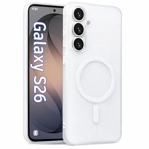 Image of DIZORO Matte Case for Samsung Galaxy S26 Compatible with MagSafe, Camera Lens Full Protection, Shockproof Translucent Frosted TPU Soft Phone Cover, Anti-Fingerprint (White)