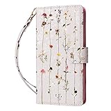 [Dunalnuz] iPhone 13 / iPhone 14 用 ケース 手帳型 かわいい おしゃれ 花柄 デザイン ストラップ付き カード収納 小銭入れ ポケット スタンド機能 マグネット式 手帳 カバー アイフォン スマホケース(小さな花)