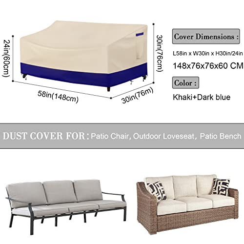 Dustyprote Patio Sofa Cover, Waterproof Outdoor Loveseat Cover, Lawn Furniture Covers With Air Vent And Handle, 58 "W X 30 "D X 30 "H, Khaki+Dark Blue #TOP1