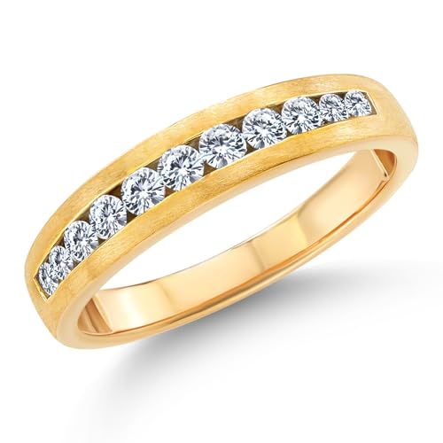 Gem Stone King 10K Yellow Gold White Lab Grown Diamond Satin Finish Wedding Band Ring For Men | 0.61 Cttw | Size 10