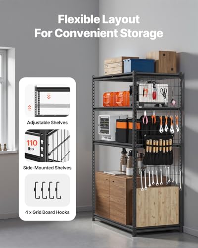 Image of VEVOR Storage Shelving Unit, 5-Tier Adjustable, 2000 lbs Capacity, Heavy Duty Garage Shelves Metal Organizer Wire Rack, Black, 48 inch L x 24 inch W x 72 inch H for Kitchen Pantry Basement Bathroom Laundry Closet