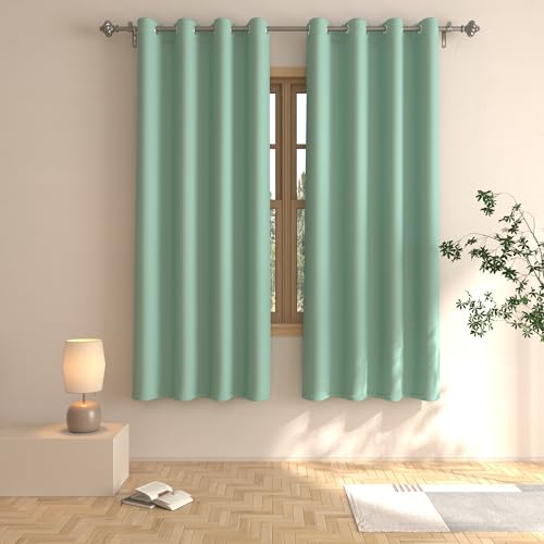 UPOPO Room Darkening Curtains 63 inches Long Bedroom Light Green Window Curtain Panels Living Room Grommet Top Thermal Insulated Drapes Kitchen Bathroom Basement 2 Panels 52"x63"