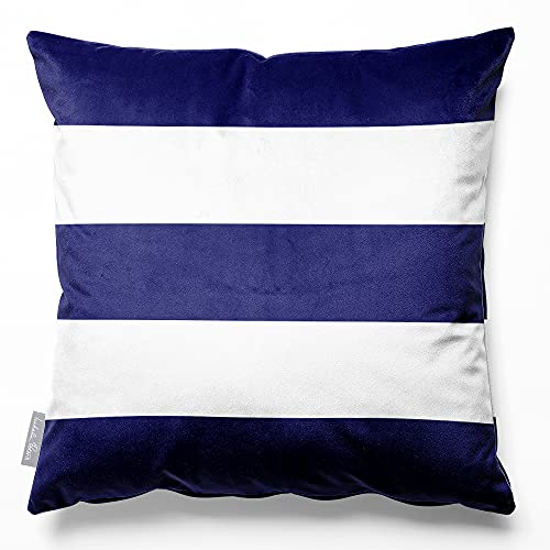 Izabela Peters Cushions With Covers Included, Filled Cushion, Eco-Friendly Velvet Cushions, 45 cm, 3 Stripes Horizontal - Midnight, Chair Cushions, Sofa Cushions, Seat Cushions
