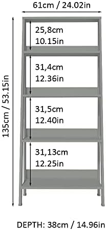 Madesa 5-Tier Ladder Shelf with Storage Space, Open Etagere Bookcase and Bookshelf, Wooden, 135 H x 38 D x 61 L cm - Grey