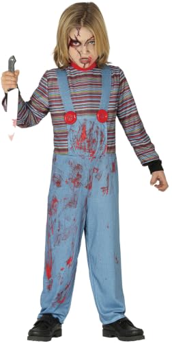 FIESTAS GUIRCA | Disfraz Muñeco Poseído Infantil Chico - Mono | Diseño Terrorífico | Prenda con Salpicaduras Rojas | Poliéster | 5-6 Años | Halloween, Carnaval