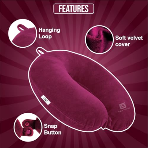 Image of CRAE Travel Neck Pillow for Men & Women | Soft Fibre Cushion for Flight, Car & Train | Soft Velvet Fabric with Attachable Snap Strap | Cervical Support for Neck Pain Relief.Pack of 1(Candy Pink)