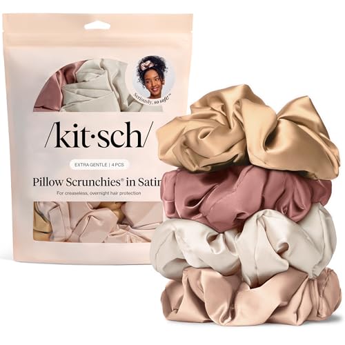 Image of Kitsch Pillow Satin Scrunchies for Women - Hair Ties No Damage, No Crease Hair Accessories | Perfect for Day or Night | Ideal Gifts for Women - Blush, 4pcs