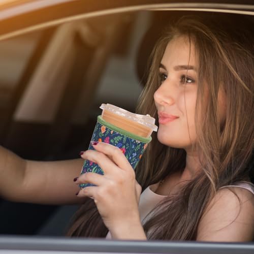 Image of Reusable Insulated Neoprene Iced Coffee Cup Sleeve, Durable Drink Sleeve for Cold Beverages, Beverage Holder for Iced Coffee, Fern Florals