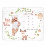 Custom Baby Monthly Milestone Blanket with Name 30" x 40" - Personalized Safari Jungle Animals Blank
