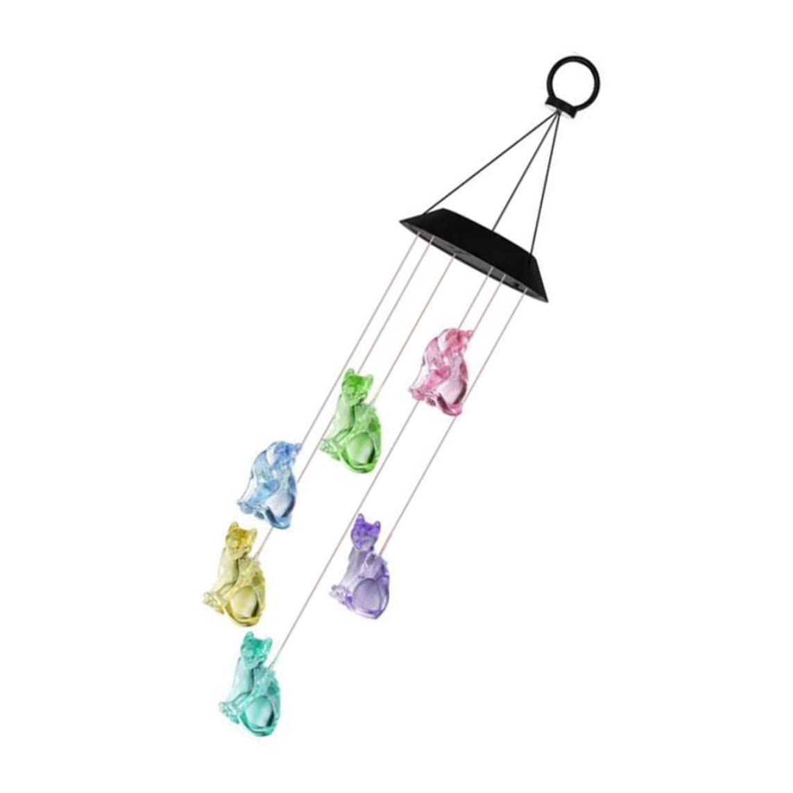 Solar LED Cat Wind Chimes, Color Changing Hanging Light for Garden Outdoor Windchime Decor