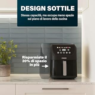 Princess Slim Airfryer 5,5 L - 1500 W - silenzioso (55 db) - salvaspazio - Senza olio - 8 programmi - Termostato regolabile - Rivestimento antiaderente - 182240