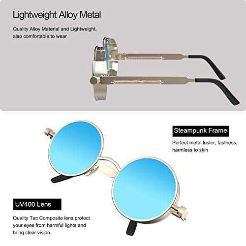 Image of PROUDDEMON Retro Gothic Steampunk Sunglasses for Women Men Round Lens Metal Frame