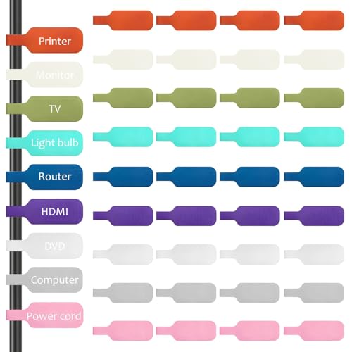 iwontalersy 36 Piezas Etiquetas para Cables,Cable de Alambre Pegatinas para Identificación,Reutilizables,Impermeable Resistente al Desgarro,para Identificar Cables,Grandes,Hilos