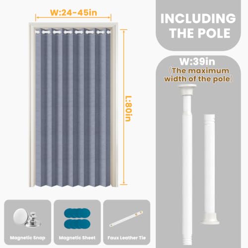 Image of AJAZZ Blackout Accordion Door Curtains with Curtain Rods Adjustable 28-39 inch Long, Magnetic Door Curtain Blackout Curtains for Bedroom, Doorway Curtain Set, 1 Pack, W42 x L80 in, Dark Blue