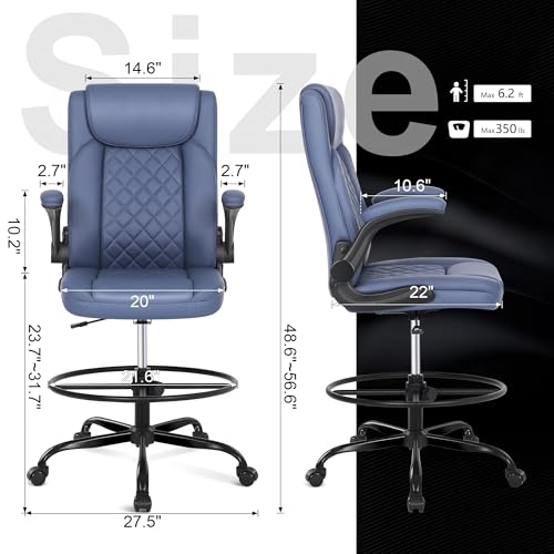 Image of Misolant Drafting Chair with Footrest Ring, Tall Office Chair for Standing Desk, Standing Chair with Adjustable Height and Flip-up Armrest, PU Leather High