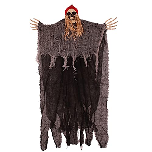 Décoration fantôme suspendue pour Halloween de 71 pouces avec squelette terrifiant