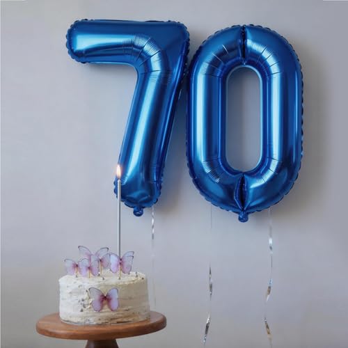 Image of Number Balloons Navy Blue Balloons - Giant Number 70 Balloon, Blue 70th Number Balloon Birthday Decorations for Men