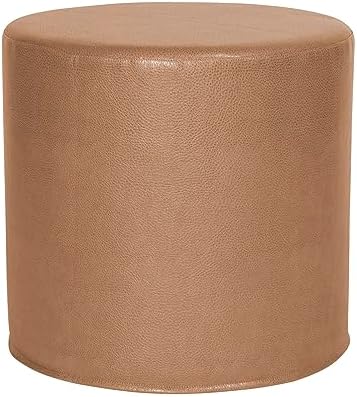 Howard Elliott Collection No Tip Cylinder Patio Ottoman with Cover, Leather Side Table, Footstool & Seating Circular Ottoman Footrest for Living Room, Office and Bedroom, 18 x 18 Inch, Avanti Bronze