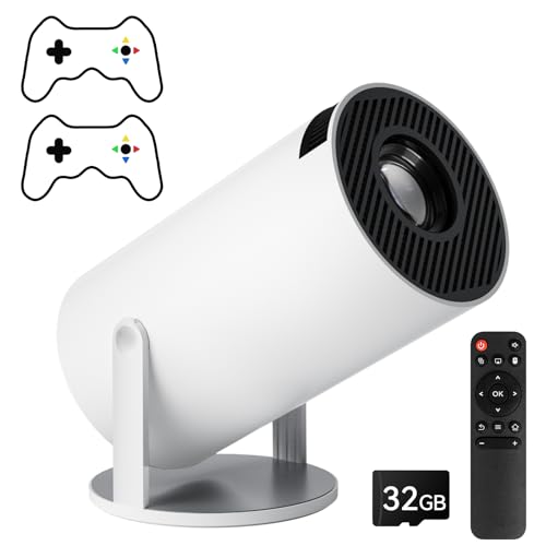Qoosea Proyector Portátil con 2 Joysticks 4K Bluetooth Proyector de Juegos Portátil Android 12 WiFi 6 Auto Keystone Proyector de Cine al Aire Libre Compatible con Teléfono Portátil PC TV Stick USB