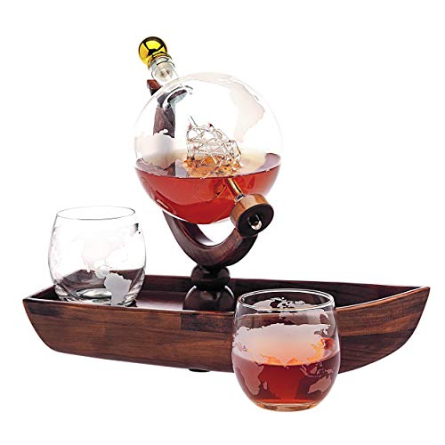 Godinger Whiskey Decanter Ship Globe Set With 2 World Whisky Glasses - For Liquor, Scotch, Bourbon, Vodka - 850Ml #TOP1