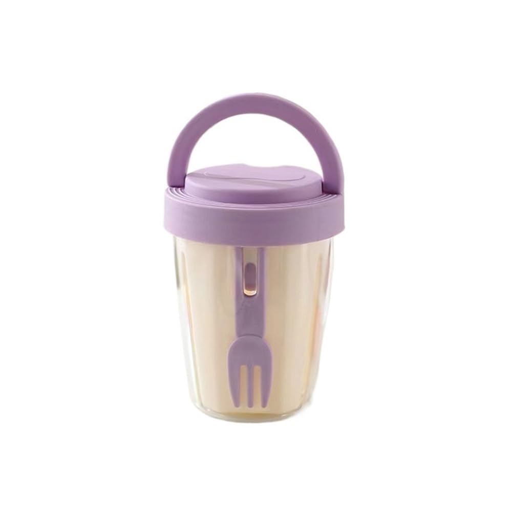 Lopheco 4PCS Portable Fruit Storage Cup with Drainage, Leak-Proof Salad Box with Lid and Fork for On-the-Go Meals(Purple)