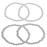 Milisten Pulsera de Cuentas Elásticas Ccb para Mujer, 4 Piezas (4 Mm y 6 Mm Plata), Pulseras Estéticas Resistentes al Desgaste, Diseño Vintage Unisex para Uso Diario y Ocasiones Obsequios