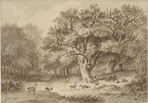 Affiche de paysage forestier avec cerf par Barend Cornelis Koekkoek - Poster d'art mural 60x90cm