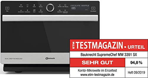 Bauknecht Supreme Chef MW 3391 SX/ 5 in 1-Multifunktionsmikrowelle/ 1000 W/ 33 L/ Heißluft 1700 W/ XXL Grill 1200 W/ Crisp Funktionen/ Dampfgaren inkl. Dampfgarbehälter