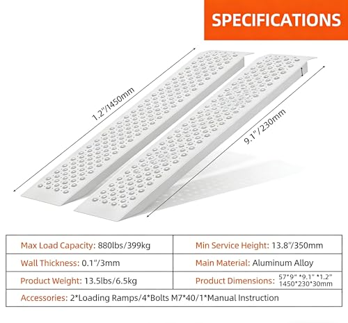Rampas de aluminio resistentes 2 unidades 57"x9", capacidad 880 lbs miniatura 7
