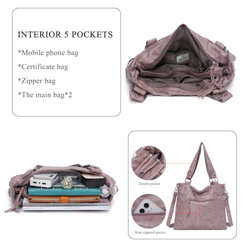 Image of Angel Kiss Hobo Shoulder Purses for Women Large Soft Washed PU Leather Stripe Crossbody Handbags