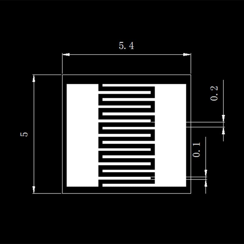 10 electrodos interdigitados de oro - Matrices IDE de cerámica de alúmina de 200 μm for sensores - 5 x 5,4 mm, alta precisión