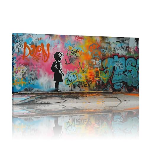 Toile d'art graffiti Banksy avec cadre interne en bois de qualité