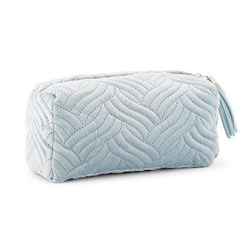 WEDDINGSTAR Small Personalized Velvet Quilted Makeup Bag For Women - Spa Blue2