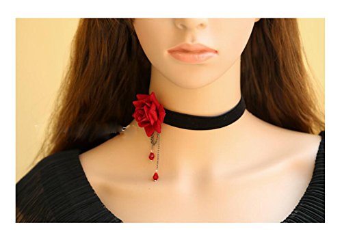 Upstore 1Pcs Women Lady Girl Elegant Rose Flower Popular Gothic Lolita Collar Choker Necklace Retro Collarbone Chain Clavicle Collar Ornament Perfect Halloween Xmas Gift (Red) #TOP3