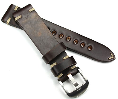Bracelet montre 20mm cuir de vachette épais marron foncé pour remplacer une bande usée