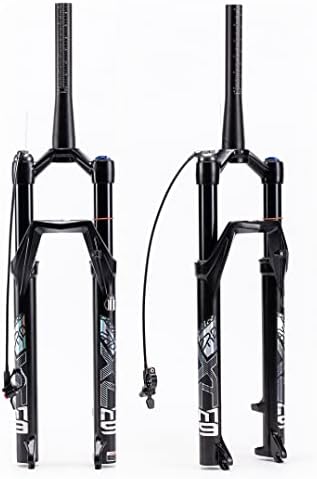 NOUJIU 26/27/29 in 1-1/8 MTB Suspension Air Fork 120mm Travel, Straight/Tapered Mountain Bike Forks Crown/Remote Lockout, 9 * 100mm QR 34 Tube Bicycle Front Fork (Black)