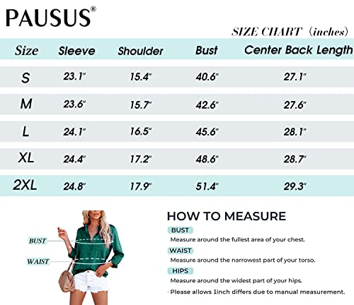 Pausus Womens Silk Button Down Shirt Slim Fit Long Sleeve Work Shirt Satin Blouses With Pocket(Green,M) #TOP5