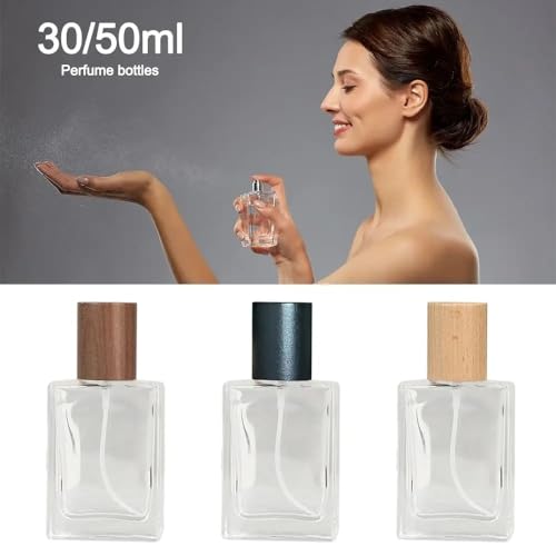 SCOLAND Frasco de perfume de vidro recarregável de 30/50 ml, frasco atomizador de perfume com tampa
