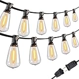 Lomotech Outdoor String Lights, 50Ft Patio String Lights with 17+2 Shatterproof ST38 Vintage Edison Bulbs, Waterproof LED Connectable Hanging Outdoor Lights for Garden Yard Porch (Warm White)