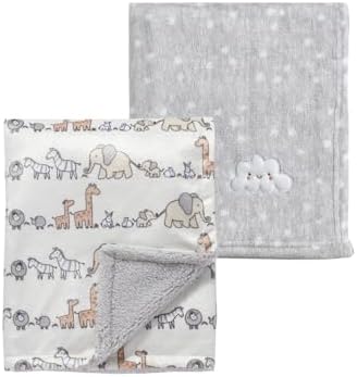 CREVENT 2 Stück 75 cm x 100 cm süße, kuschelige, Flauschige, warme Babydecken für Säuglinge und Kleinkinder, Bettwäsche, Kinderbett, Kinderwagen – Graue Wolke + Tier
