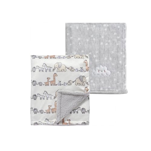 Image of CREVENT 2Pcs 30''X40'' Cute Cozy Fluffy Warm Baby Blankets for Infants Toddlers' Bedding Crib Cot Stroller - Grey Cloud + Minky Animal