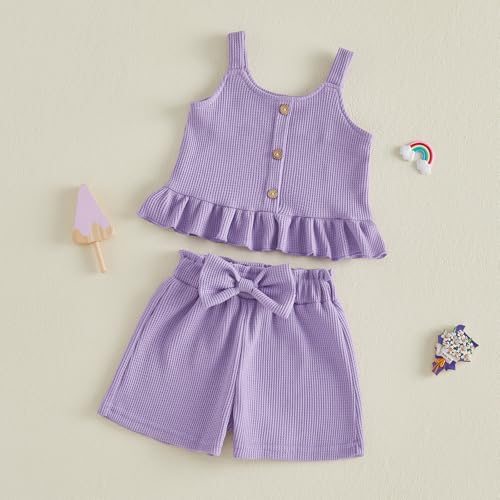 Image of Little Toddler Kids Girl Clothes Set 1-8 Years Summer Outfits Solid Color Tank Tops & Shorts