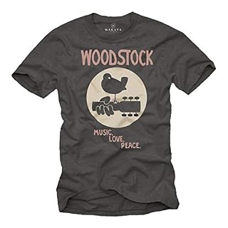 Makaya Vintage Rock Tee Shirt – Woodstock Hippie Musique Tshirt Homme - Les Beatles, Paul McCartney, John Lennon, RIngo Starr, George Harrison