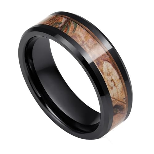 Bague de mariage pour hommes céramique noire 8mm grain bois : alliance anti-rayure confortable 51.5
